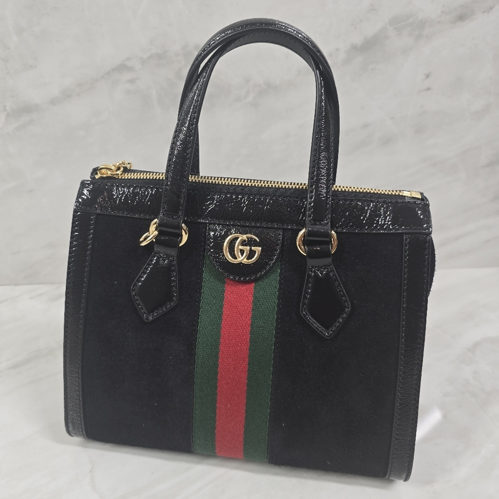 Gucci Ophidia Suede Patent GG Web Shoulder/Crossbody Bag